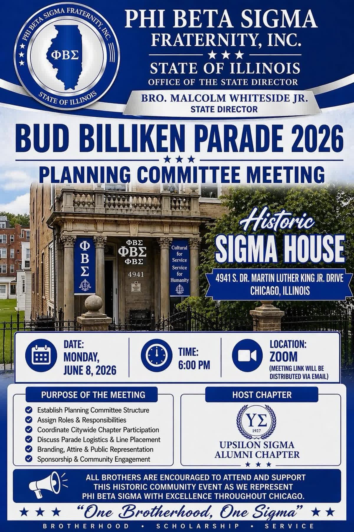 Bud Billiken Parade 2026 planning committee meeting flyer